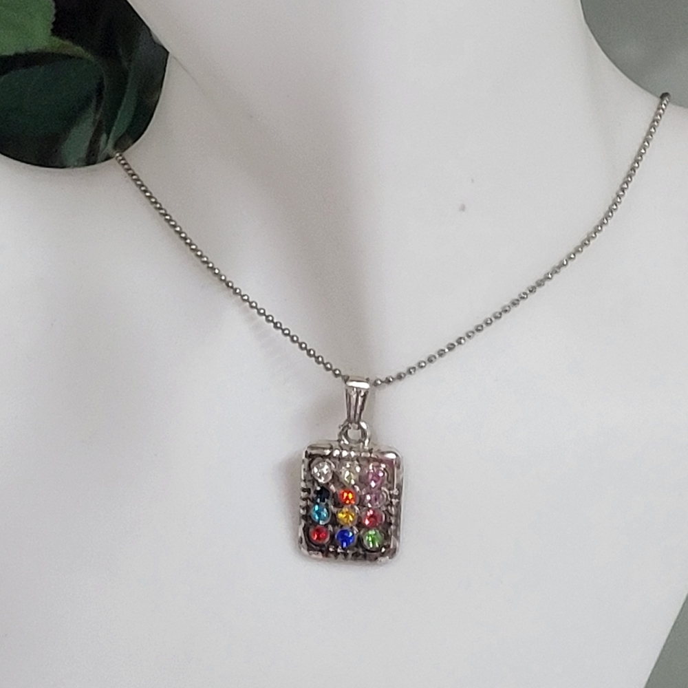 True VINTAGE Multicolor Gemstone Pendant Necklace QUAlity Costume - Picture 5 of 7